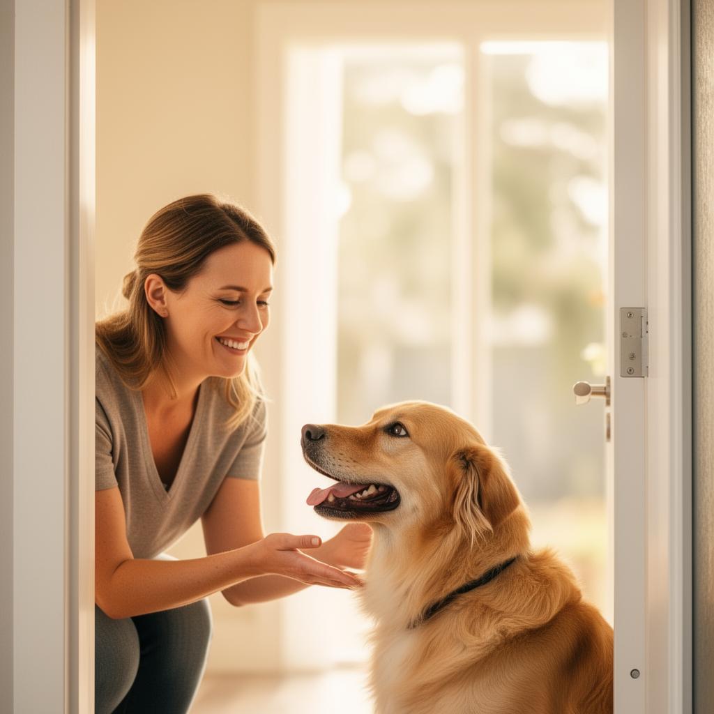 Pet sitter greeting a happy dog at the front door — David R. in Brunswick