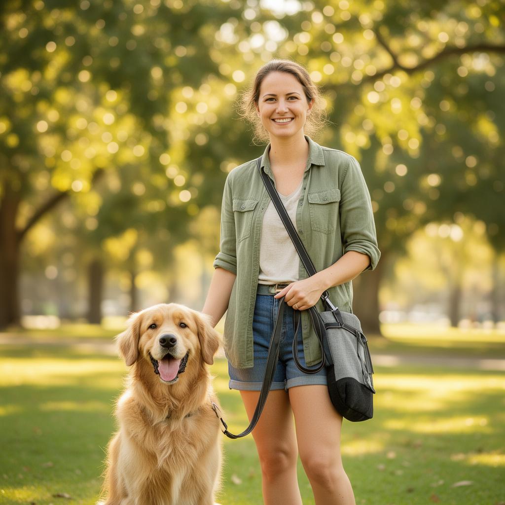 Dog walker with a happy dog at a local park — Emma L. in Carlton