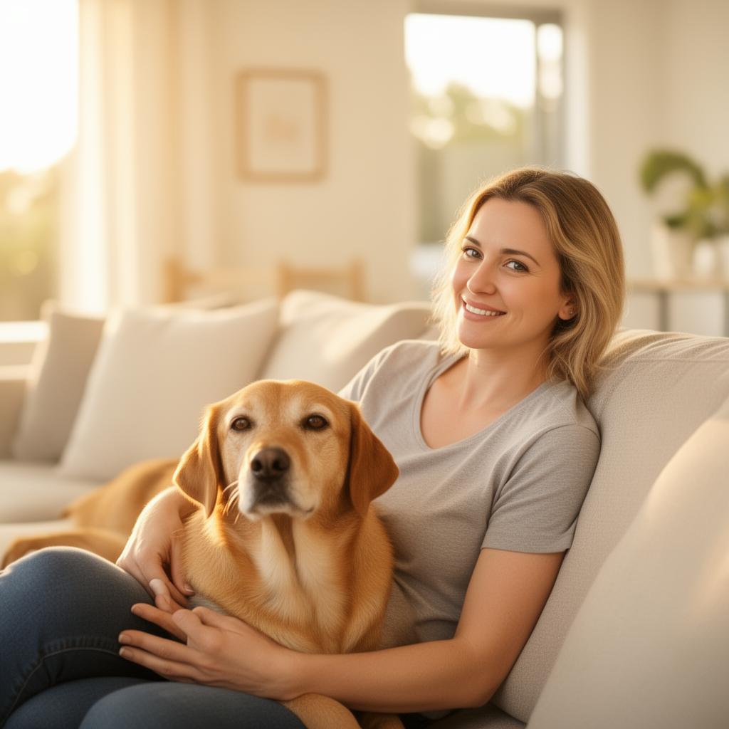 Pet carer relaxed at home with a calm dog — Liam C. in St Kilda