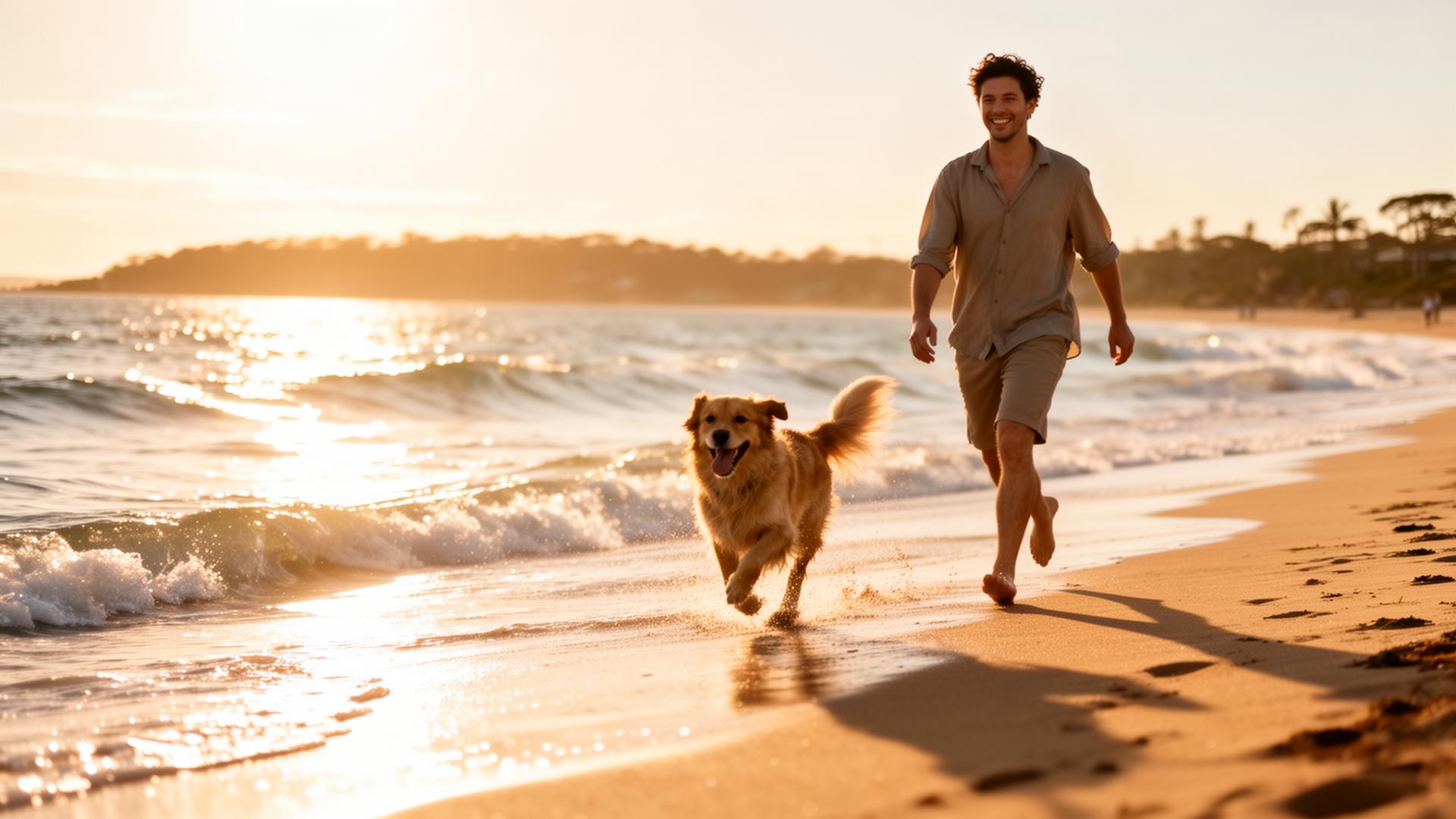 Beach walk with a dog at golden hour — Emma L. in Carlton